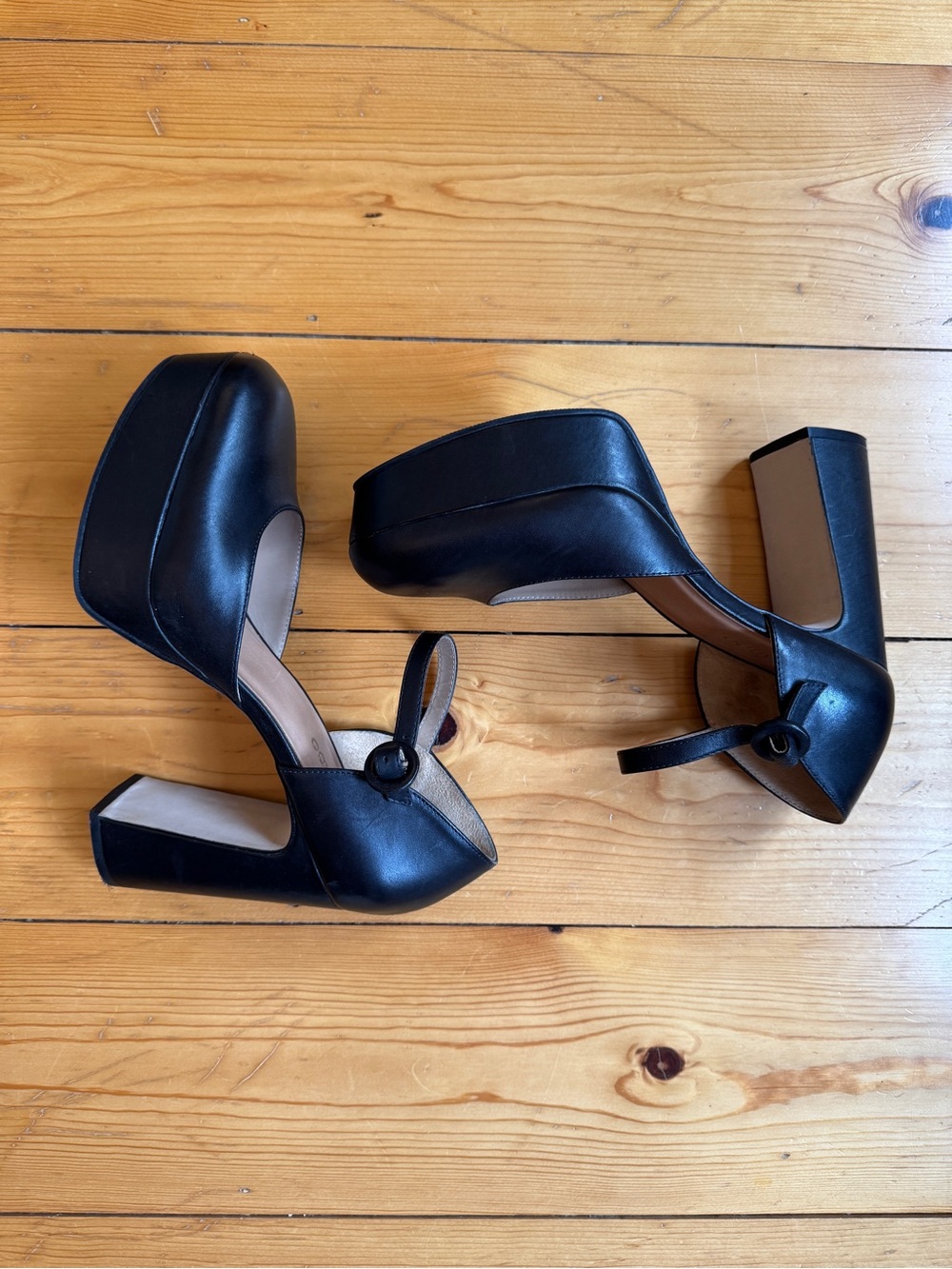 Bernardo Black Platform Mary Jane Block Heel Pumps